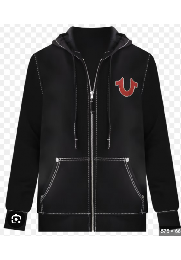 TRUE RELIGION BIG T CROSS STITCH ZIP UP HOODIE